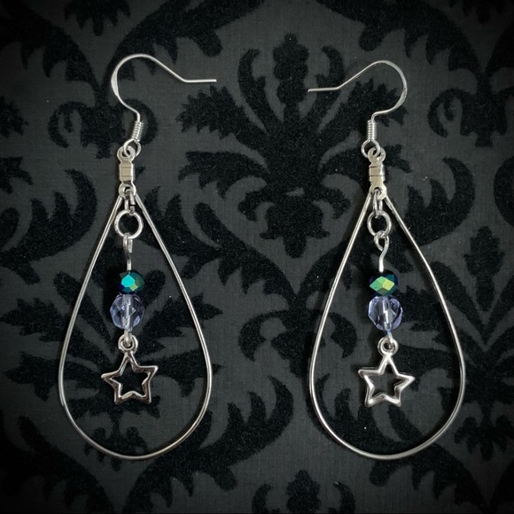 Sparkly Crystal Star Sterling Drop earrings - Picture 3 of 8